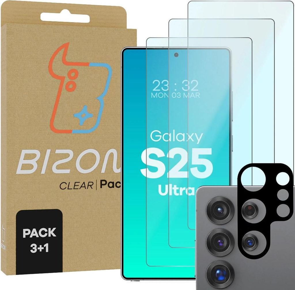Gehärtetes Glas - 3 Stück + Kameraschutz für Galaxy S25 Produktbild 