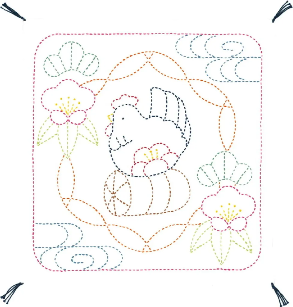 Sashiko Originale Olympus: Kit Ricamo Giapponese Uccello e Pini
