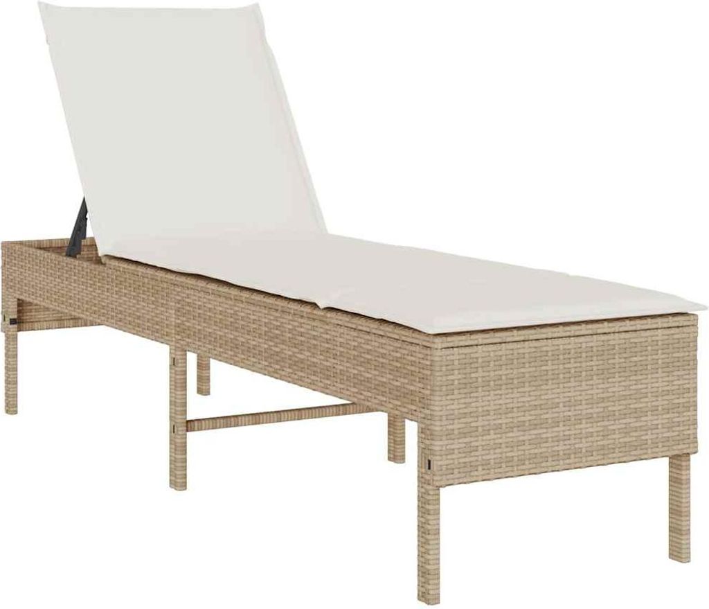Sonnenliege mit Auflage Beige 55x200x44 cm Poly Rattan