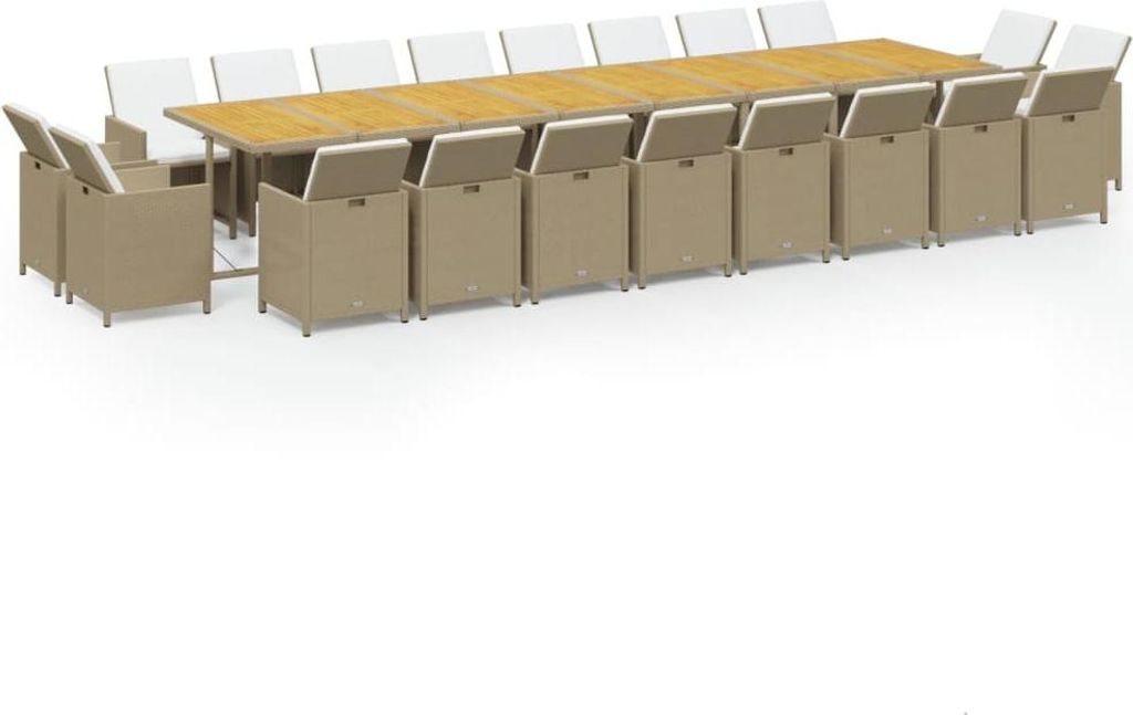 21-tlg. Garten-Essgruppe mit Kissen Poly Rattan Beige