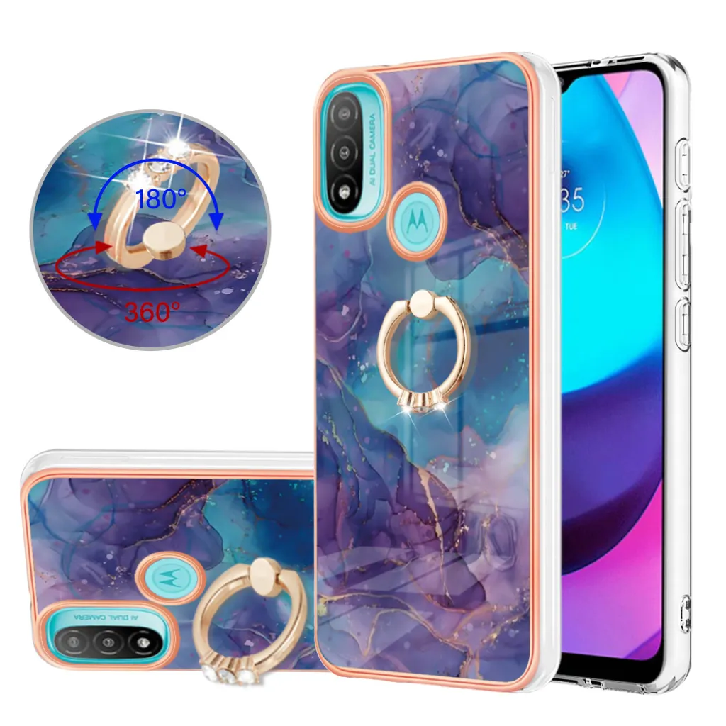 Custodia per Motorola Moto E20 / E30 / E40, custodia protettiva in silicone TPU a fantasia con supporto ad anello Viola