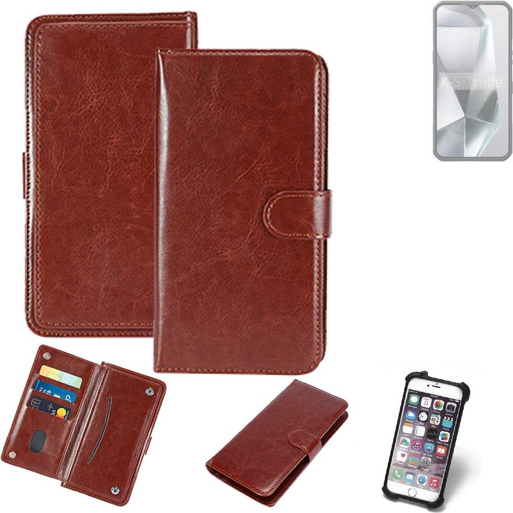 K-S-Trade 360° Hülle kompatibel mit Oukitel WP39 braun Kunstleder Case BookCase WalletCase Kunstlederederhülle Handyhülle, Rundumschutz Bumper