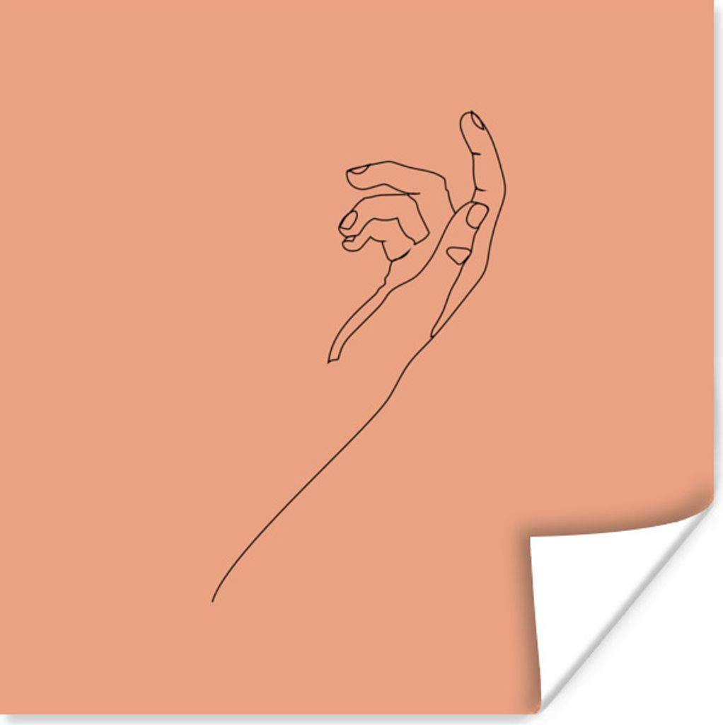 MuchoWow Poster Hand - Strichzeichnung - Orange 30x30 cm - Wandposter - Printing