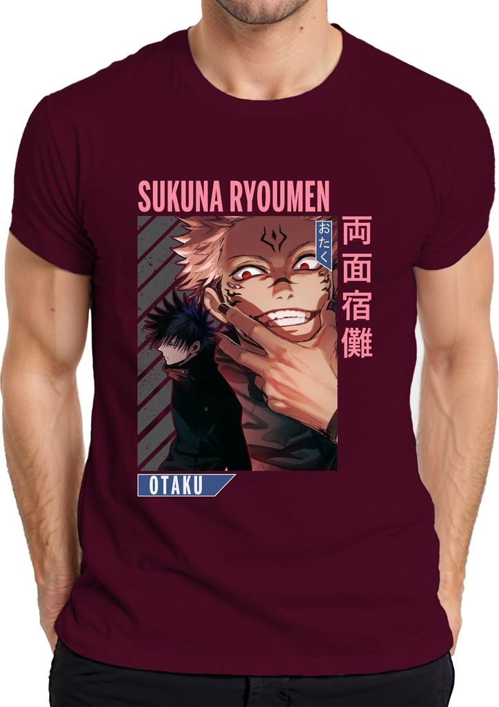 Sukuna Ryoumen Jujutsu Kaisen Dämon Rotaugen Otaku Anime Ästhetik Herren T-Shirt, Burgundy, M