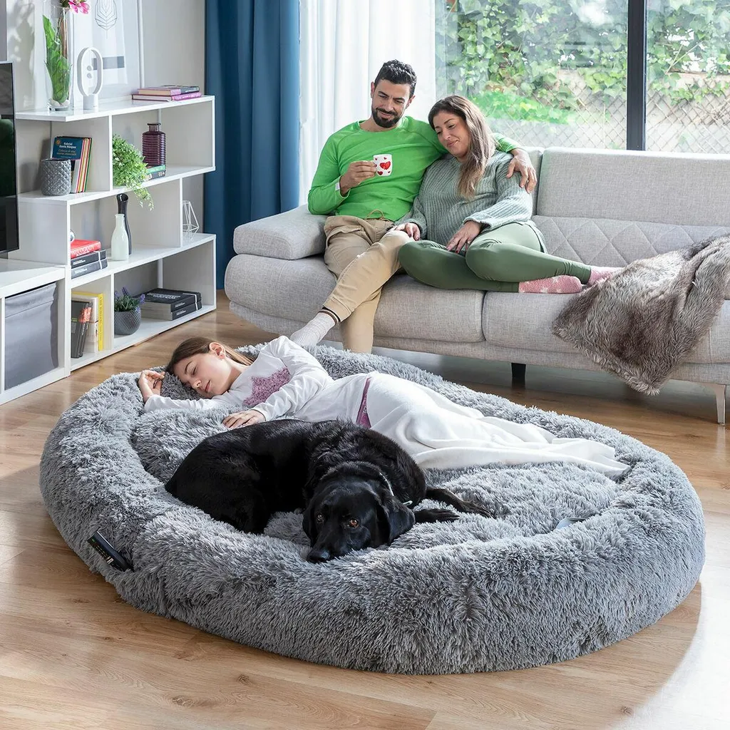 Lit pour chien humain XXL Gris - Solution anti-stress et confort lombaire