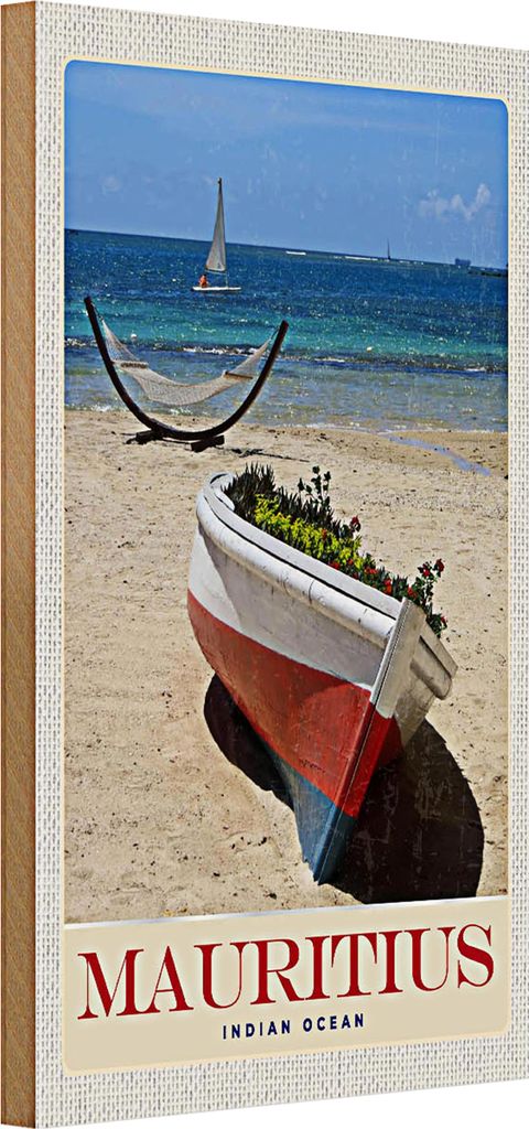 Holzschild Reise 20x30cm Mauritius Indischer Ozean Boot