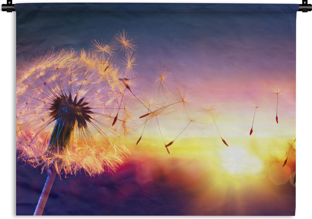 MuchoWow Wandteppich Wandbehang Löwenzahn - Blumen - Sonnenuntergang - Horizont - Nacht 150x112.50 cm Tapisserie Dekoration Wandtuch - Wanddecke...