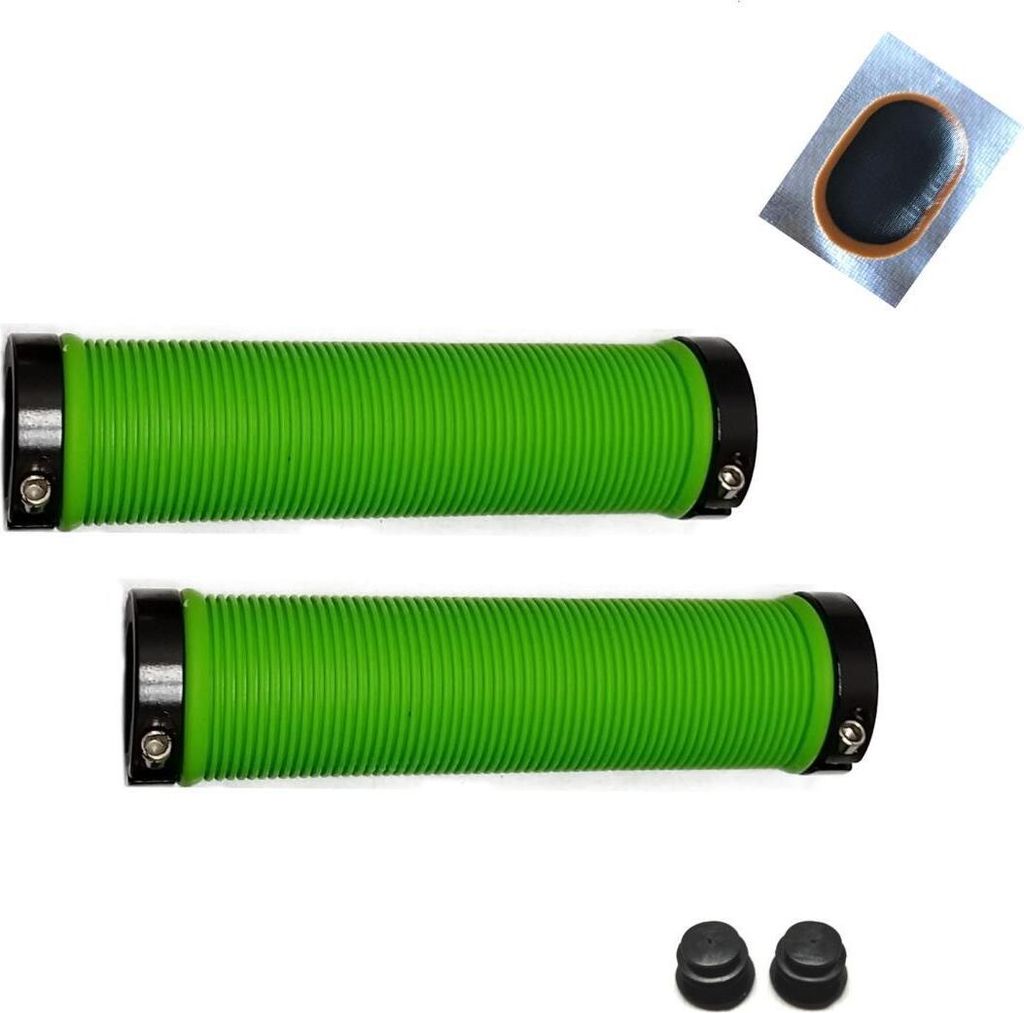 BMX Fahrrad Griffe Lenkergriffe Dual Lockring 130/130mm in grün inkl. 1 x Schlauchflicken