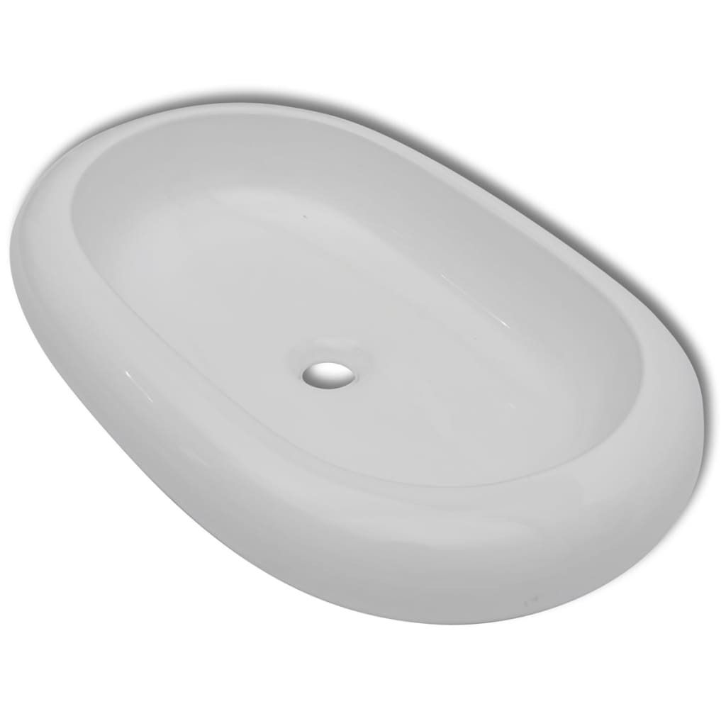 Möbel Keramik Waschtisch Waschbecken Oval Weiß 63 x 42 cm - Waschbecken CLORIS1285807