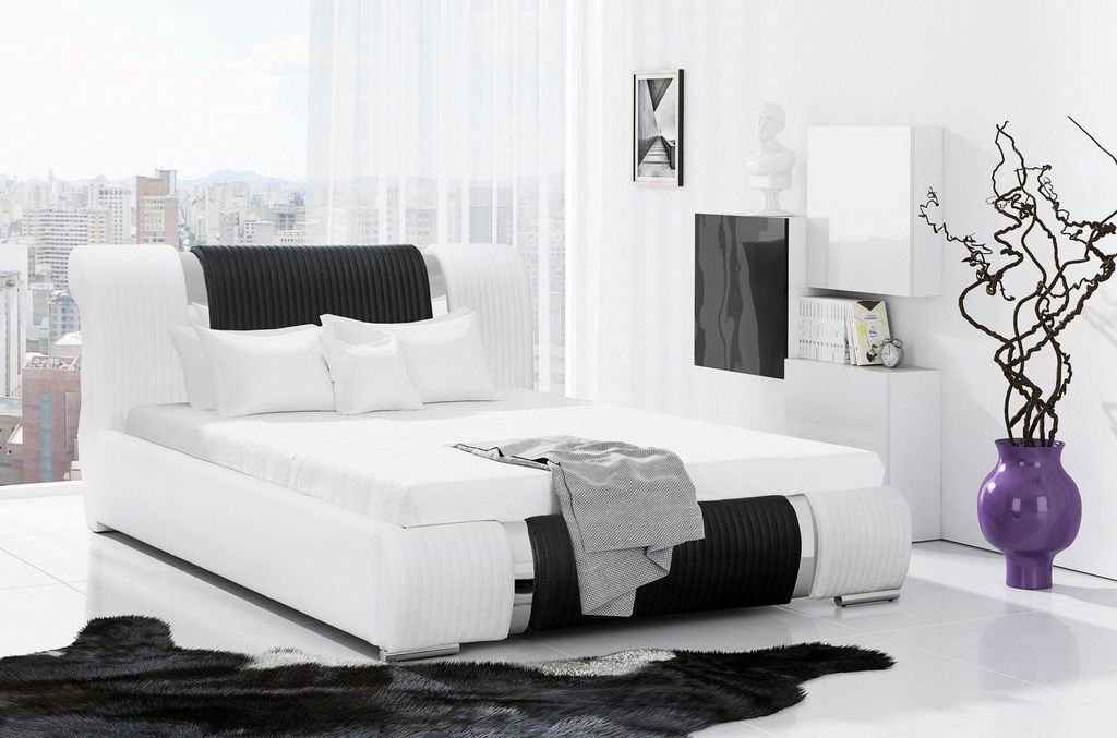 Bett Bettrahmen Doppelbett Betten Ehebett Polsterbett Chromleiste Möbwel Weiß
