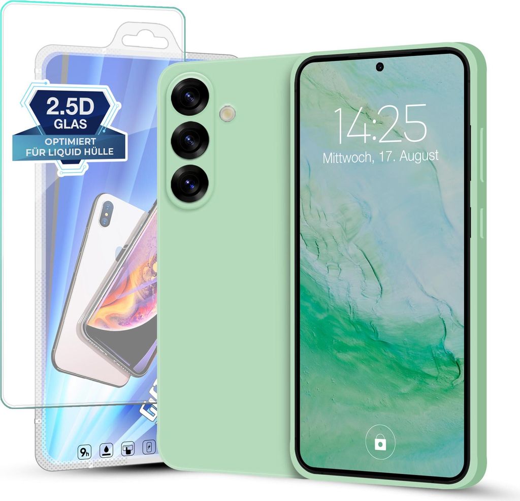 Hülle für Samsung Galaxy S25+ mit 9H Displayglas Displayschutz Plus Case Cover Bumper Silikon Softgrip Schutzhülle Farbe: Türkis