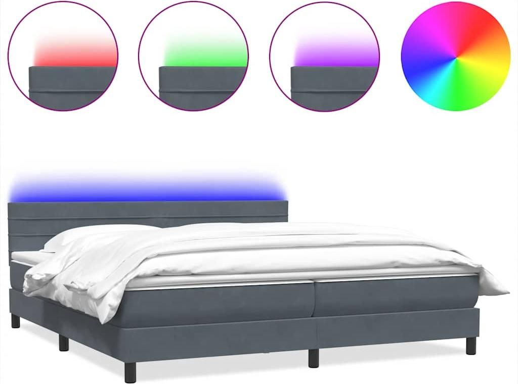vidaXL Boxspringbett mit Matratze & LED Dunkelgrau 180x220 cm Samt