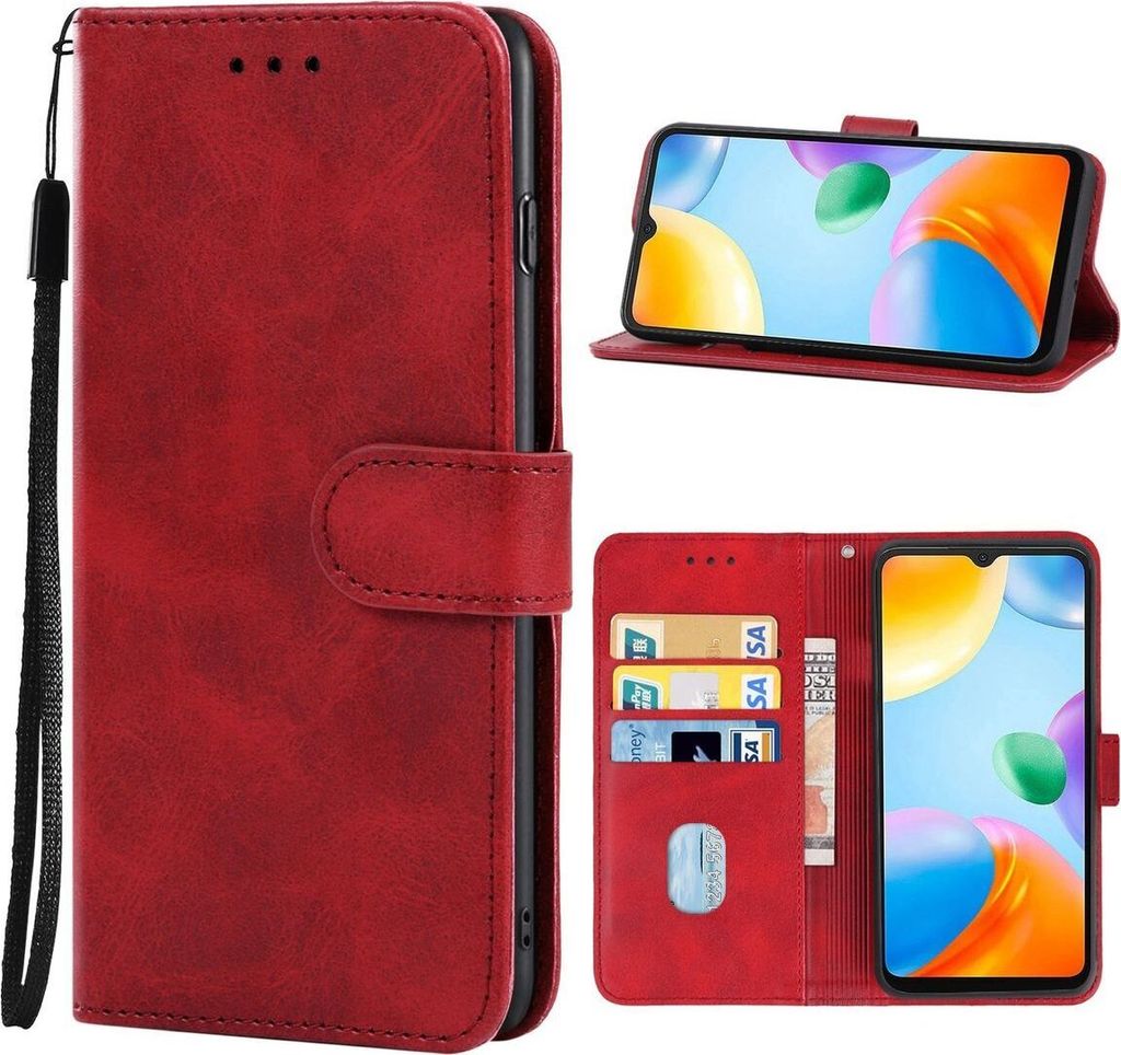 König Design Hülle kompatibel mit Xiaomi Redmi 10C Kunstleder Handyhülle - Handy Case Rot