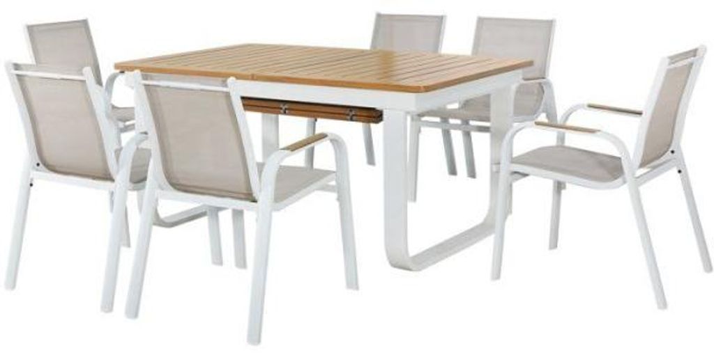 Garten-Essgruppe – Ausziehbarer Tisch 155/246 x 100 x 74 cm + 6 Stühle – Aluminium – 6 Personen – VIANEA