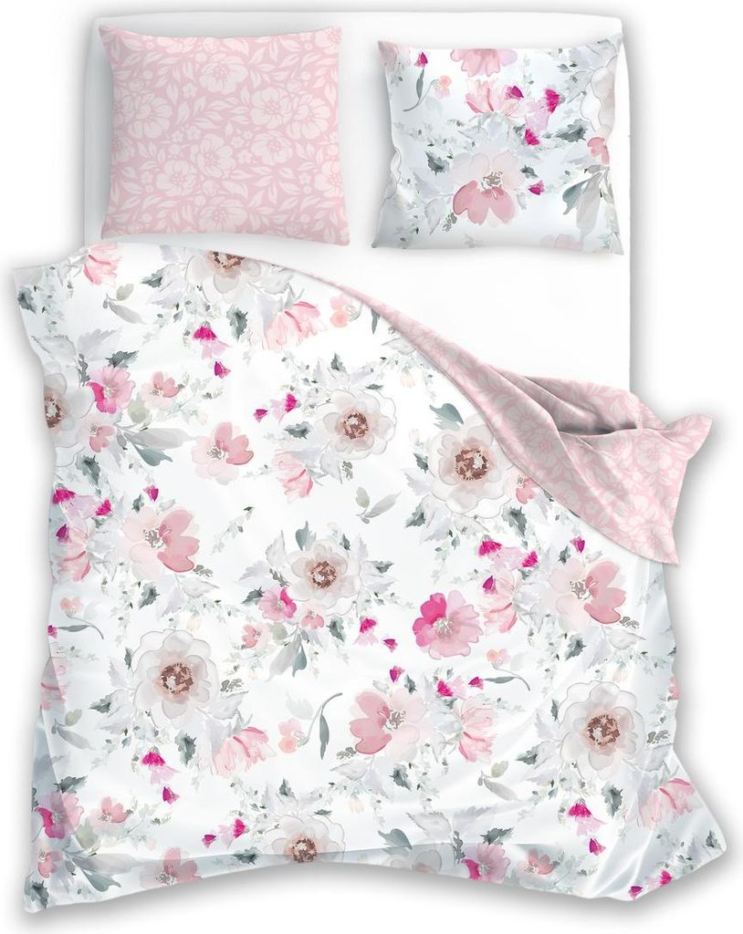 Drap de satin 220x200 Milargo Verde 003 blanc rose fleurs Image du produit 