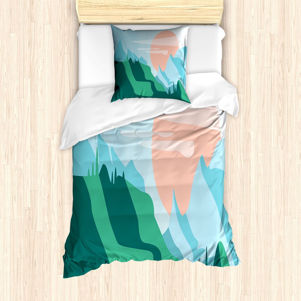 ABAKUHAUS Scenic Sommer Bettbezug Set für Einzelbetten, Pastellkunst Landschaft, Milbensicher Allergiker geeignet mit Kissenbezug, 135 cm x 200 cm...