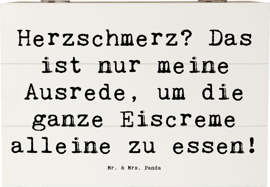 Mr. & Mrs. Panda Truhe Spruch Herzschmerz Eiscreme 22 x 15 cm - Weiß - Geschenk, Freude, Trost spenden, Hoffnung, Kiste, Geschenkbox, Lächeln, Li...