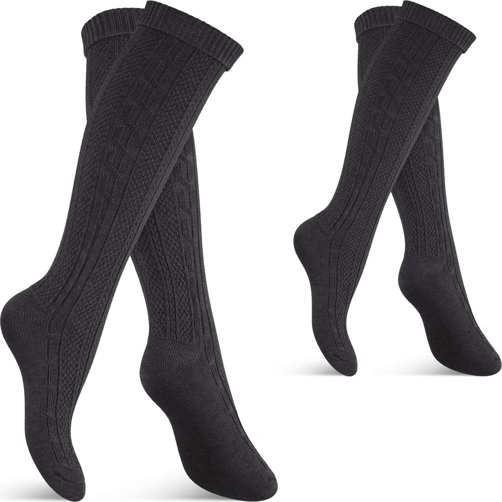 Celodoro Traditionelle Kniestrümpfe für Damen und Herren (2 Paar) -Socken mit Umschlag – Anthrazit
