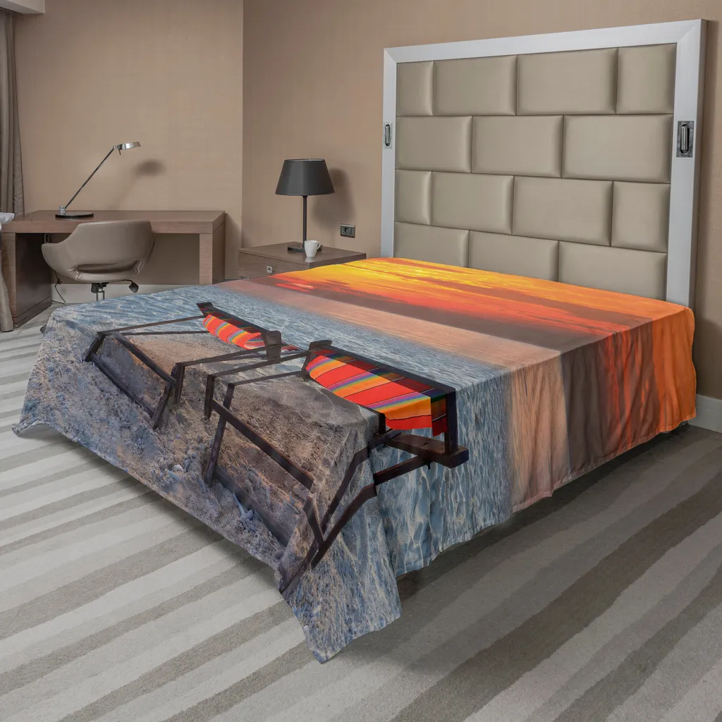 Drap de Lit Doux et Confortable Motif Plage de Sable 260 cm Orange