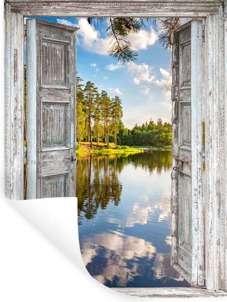 MuchoWow Wandtattoo Wandsticker Wandaufkleber Wasser - Landschaft - Fenster - Aussicht 30x40 cm Selbstklebend und Repositionierbar - Sticker - De...