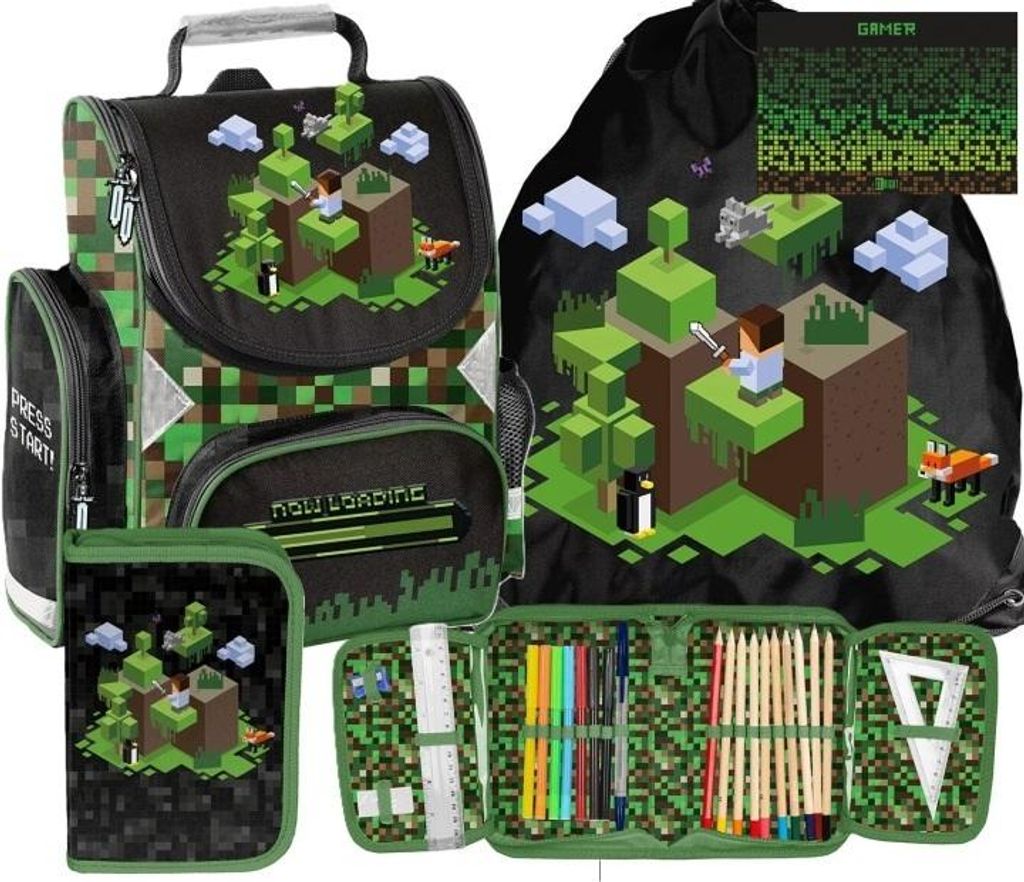 Zaino scolastico MINECRAFT in 4 pezzi, zaino ergonomico Immagine del prodotto 