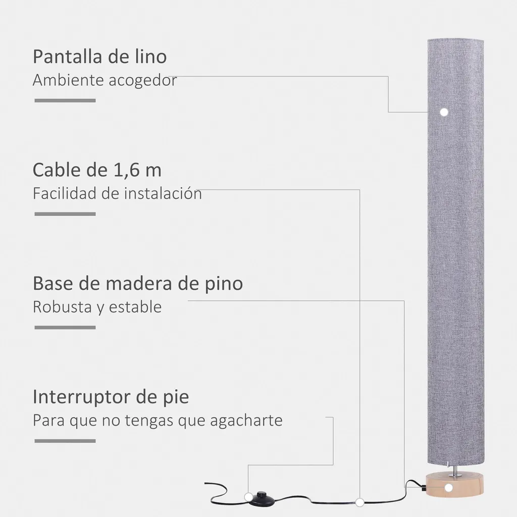 Lampadaire bois gris à intensité modulable : éclairage d'appoint élégant