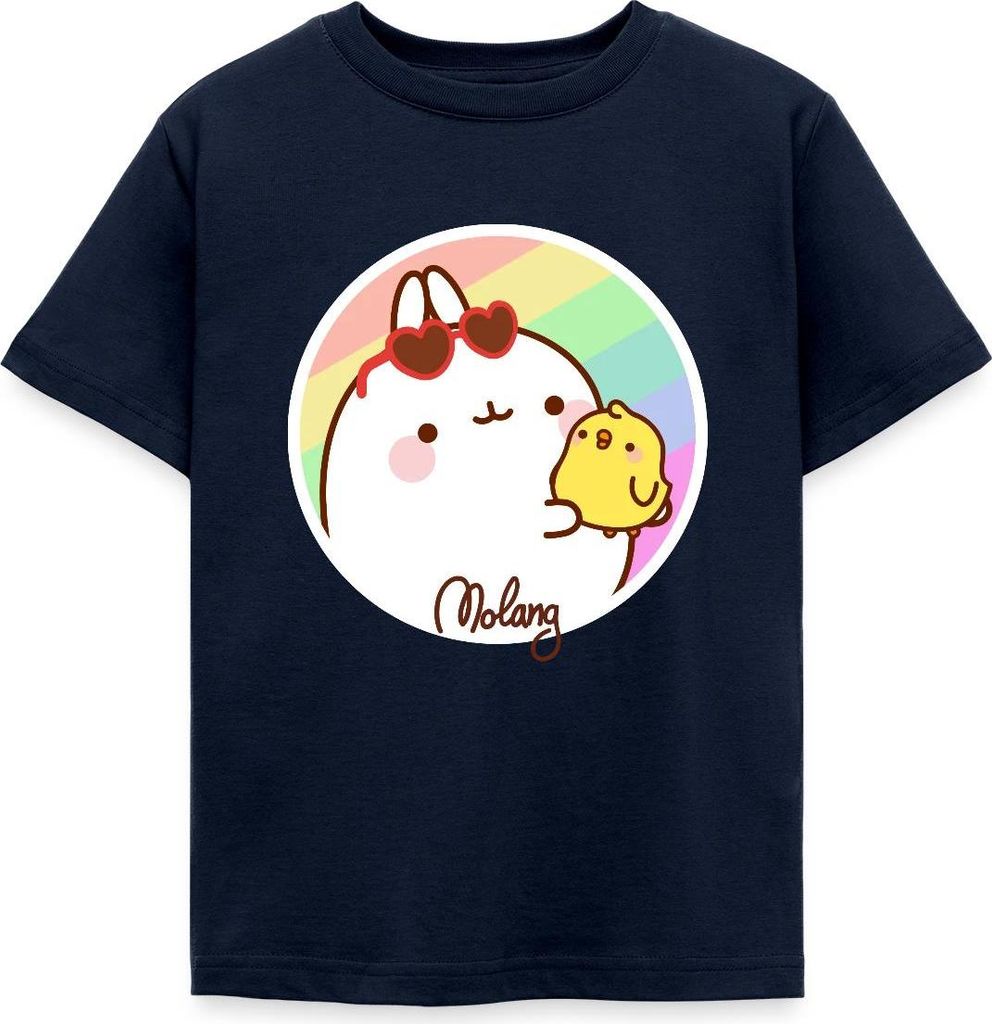 Spreadshirt Molang Piu Piu Regenbogen Kinder T-Shirt, 98/104 (3-4 Jahre), Navy