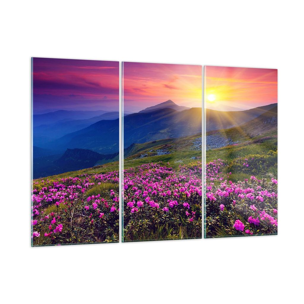 Bilder auf glas - Wiese Berge Landschaft - 165x110cm - Glasbilder - Wandbilder - Kunstdruck - zum Aufhängen bereit - Wanddekoration aus Glas - Gla...