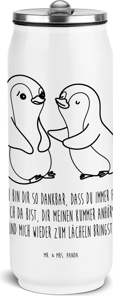 Mr. & Mrs. Panda Getränkedose Pinguine trösten - Weiß - Geschenk, Getränkeflasche, sport trinkflasche, Valentinstag, Mitbringsel, Thermosflasch...
