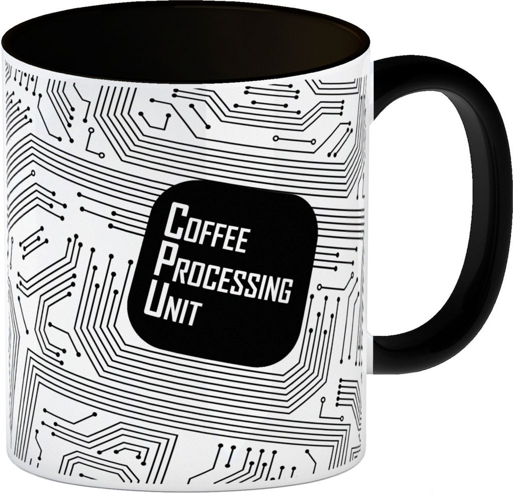 Kaffeebecher Schwarz CPU Motiv - Coffee Processing Unit mit Motherboard Motiv