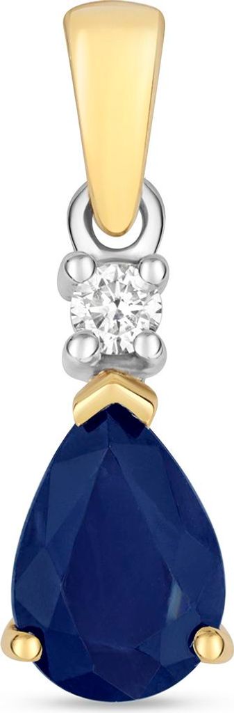 9 Karat (375) Gold Damen - Diamant Anhänger mit Saphir - 17mm*5mm; TRS34619KY