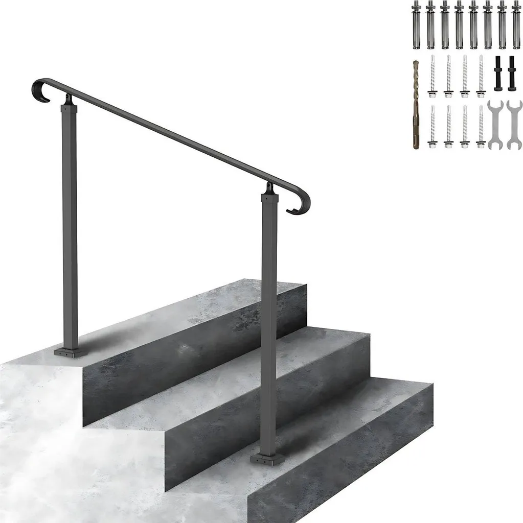 Rampe d'escalier en acier noir mat 212 cm haute résistance avec supports