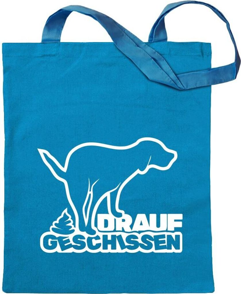 Kiwistar - Baumwolltasche - hellblau - Drauf geschissen - Scheiße - Kacke - Tragetasche Stoffbeutel Umhängetasche Langer Henkel