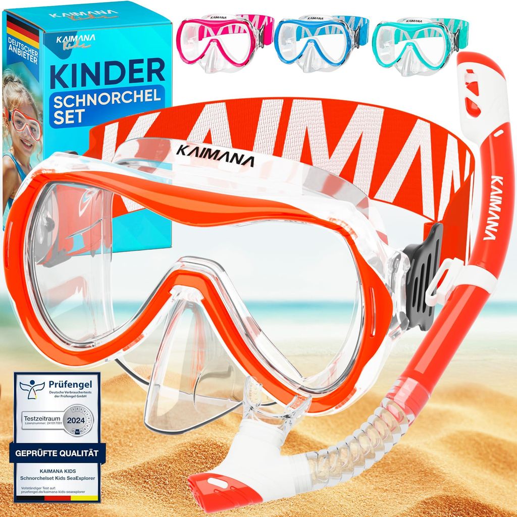 KAIMANA SeaExplorer Schnorchelset Kinder + Tragetasche, Taucherbrille mit Schnorchel, Taucherbrille Kinder,Taucherbrille mit Stoffband