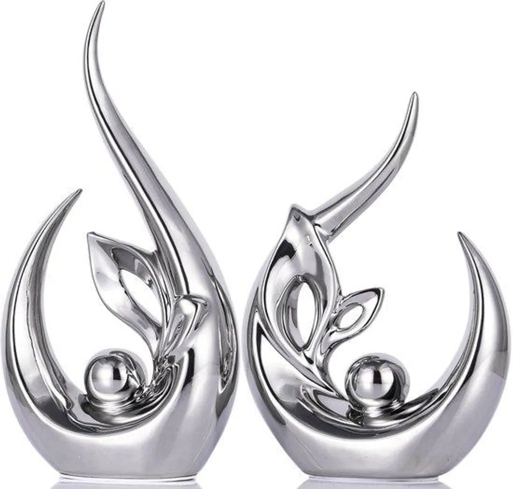 Objet d'art lumineux en porcelaine 24 cm et céramique design argenté chic