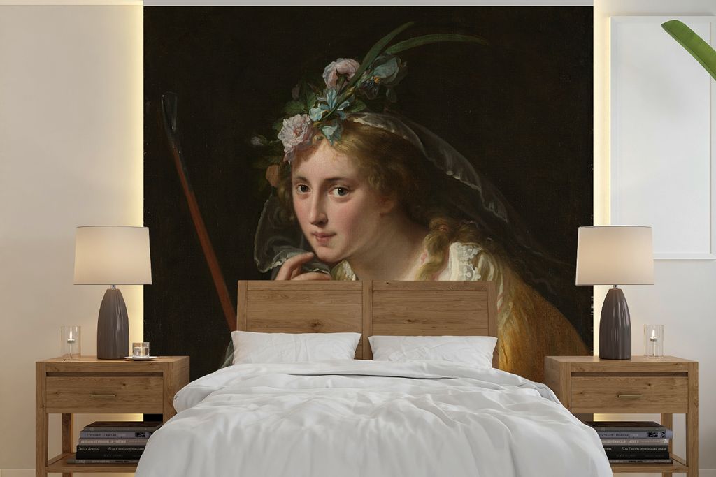 MuchoWow Fototapete für Wohnzimmer oder Schlafzimmer Wandtapete Vinyl Motivtapete Eine Hirtin - Gemälde von Paulus Moreelse - 300x300 cm - Wand...