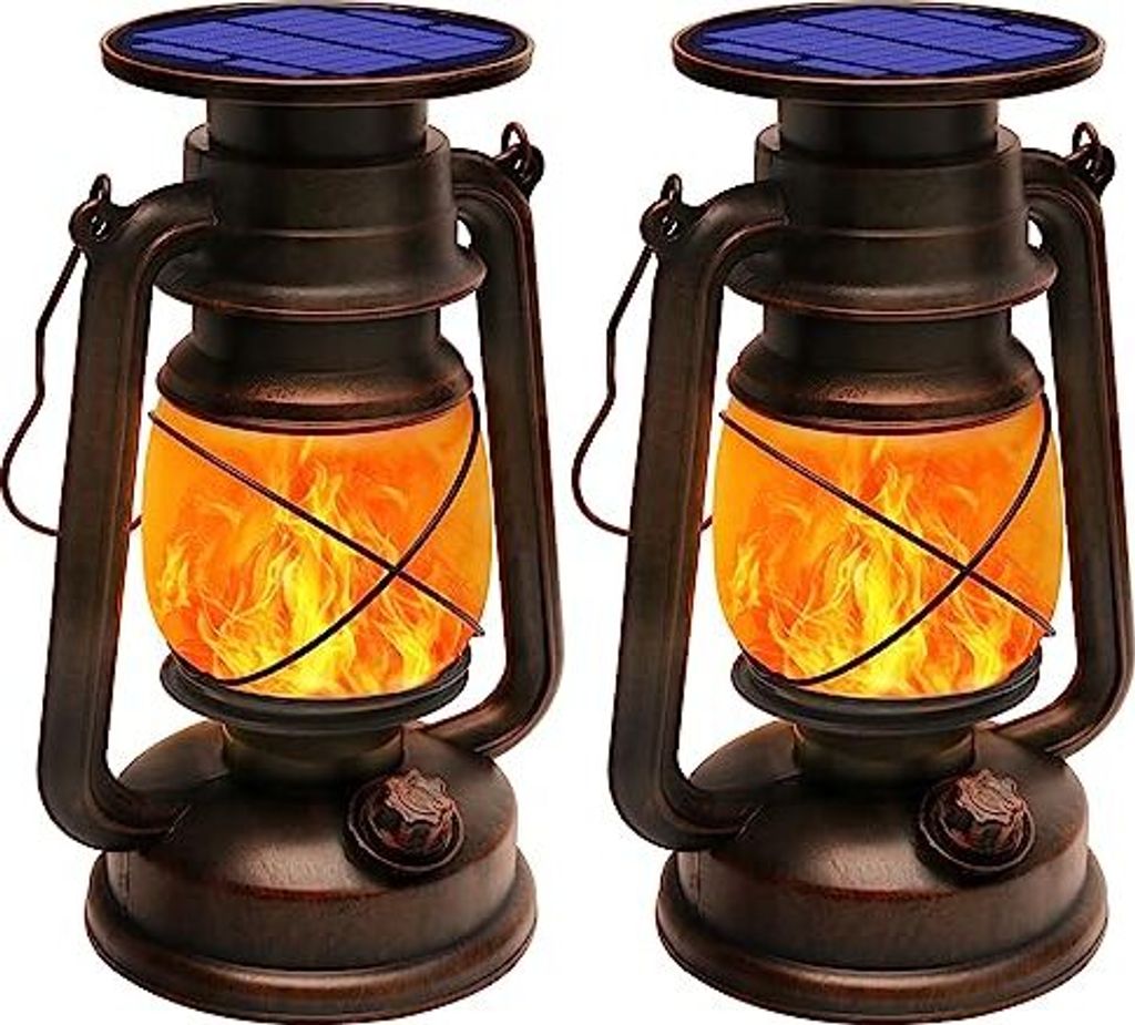 Shinmax Solar Lantern Outdoor -Gebrauch, Pack 2, Retro -Laternen im Freien, hängende Flammeneffekt, Licht, wasserdicht, Vintage -LED -Laternen, La...