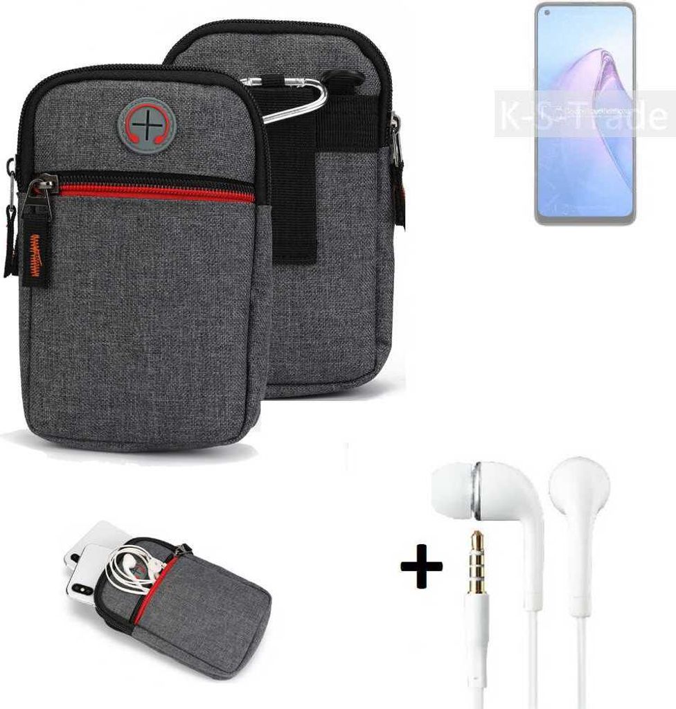 K-S-Trade Gürteltaasche + Kopfhörer kompatibel mit Oppo Reno8 Global Handy Tasche Holster Schutz Hülle Handy Hülle grau Zusatzfächer 1x