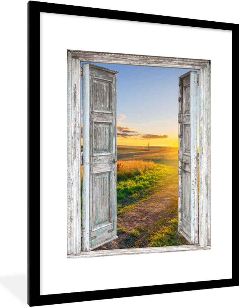 MuchoWow Gerahmtes Poster Aussicht - Landschaft - Landschaft - Sonne 60x80 cm - Poster mit Schwarzem Bilderrahmen Wandposter Rahmen Foto Bilder -...