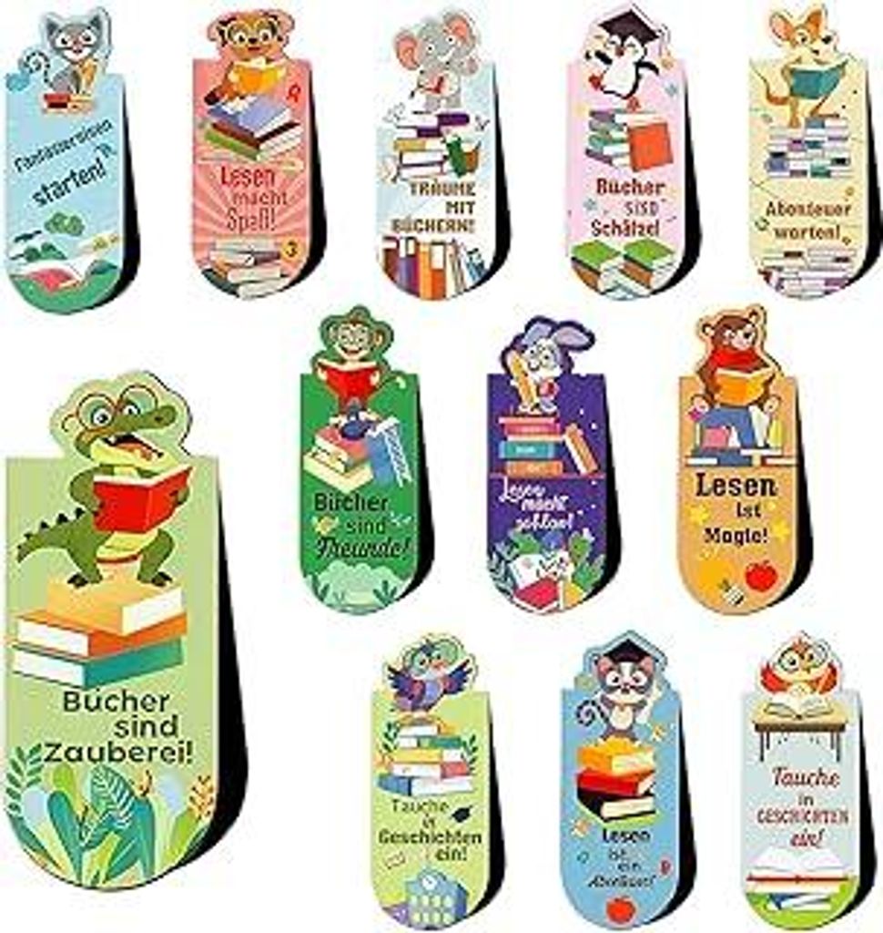Magnetische Lesezeichen Kinder Füllung für die Schultüte Bookmark Magnetisch Tiere Lesezeiche mit Sprüchen über das Lesen Einschulungsgeschenk...