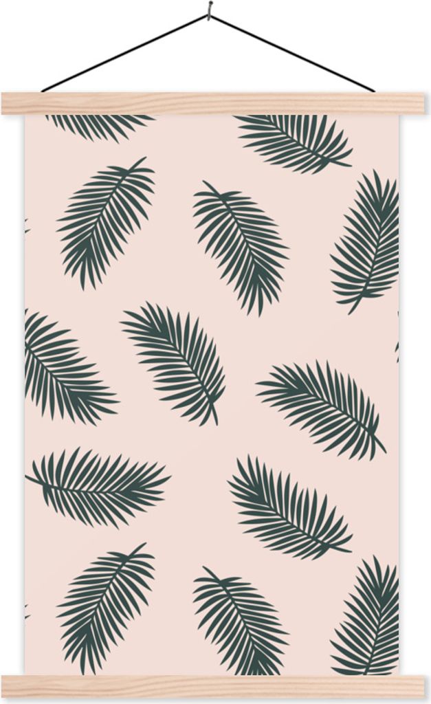 MuchoWow Textilposter Sommer - Palmwedel - Rosa 60x90 cm mit holzfarbenen Rahmen - Textil