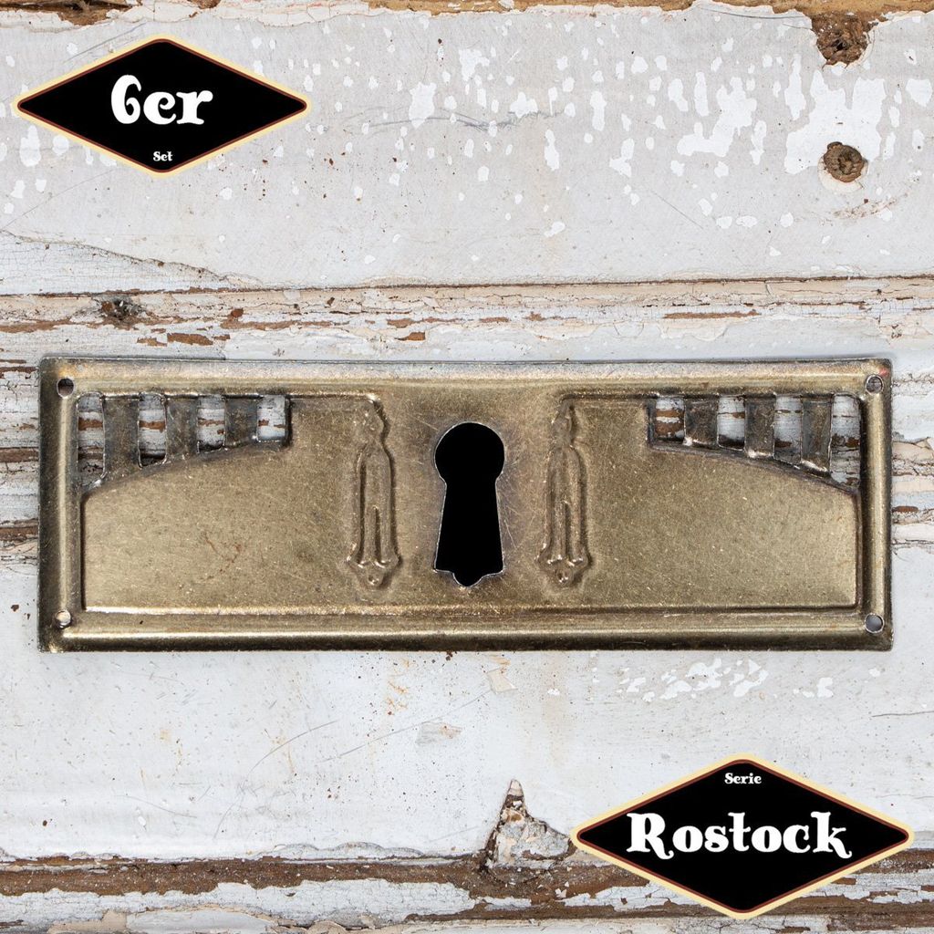 Schlüsselplatte,Serie "Rostock",6er Pack | Eisen in Messing pat. | H3,8xB9,8cm
