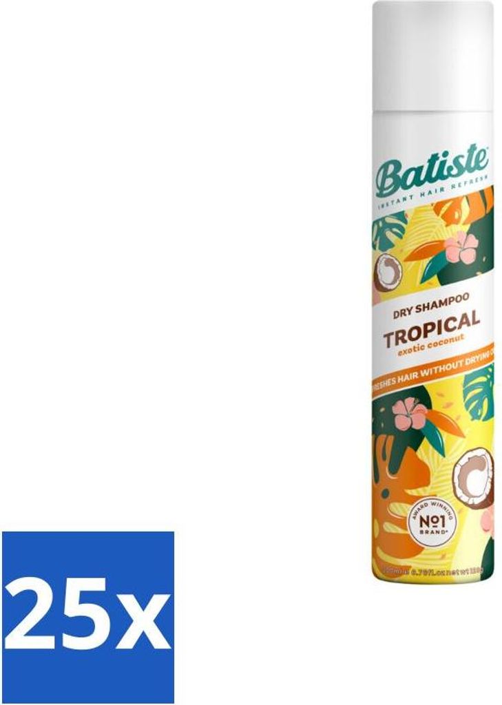 Batiste – Tropical – Trockenshampoo – Tropischer Duft – Erfrischt und stylt – 200 ml - Vorteilspack - 25 Stücke