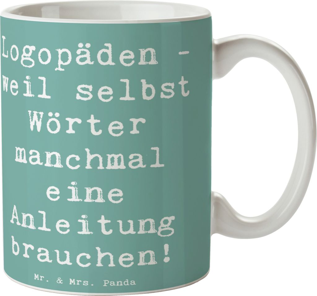 Mr. & Mrs. Panda Kaffeetasse Spruch Logopädin Helden - Meeresbrise - Geschenk, Sprechen, Beruf, kreative Geschenke, Kaffeebecher, Trinkbecher, Ber...