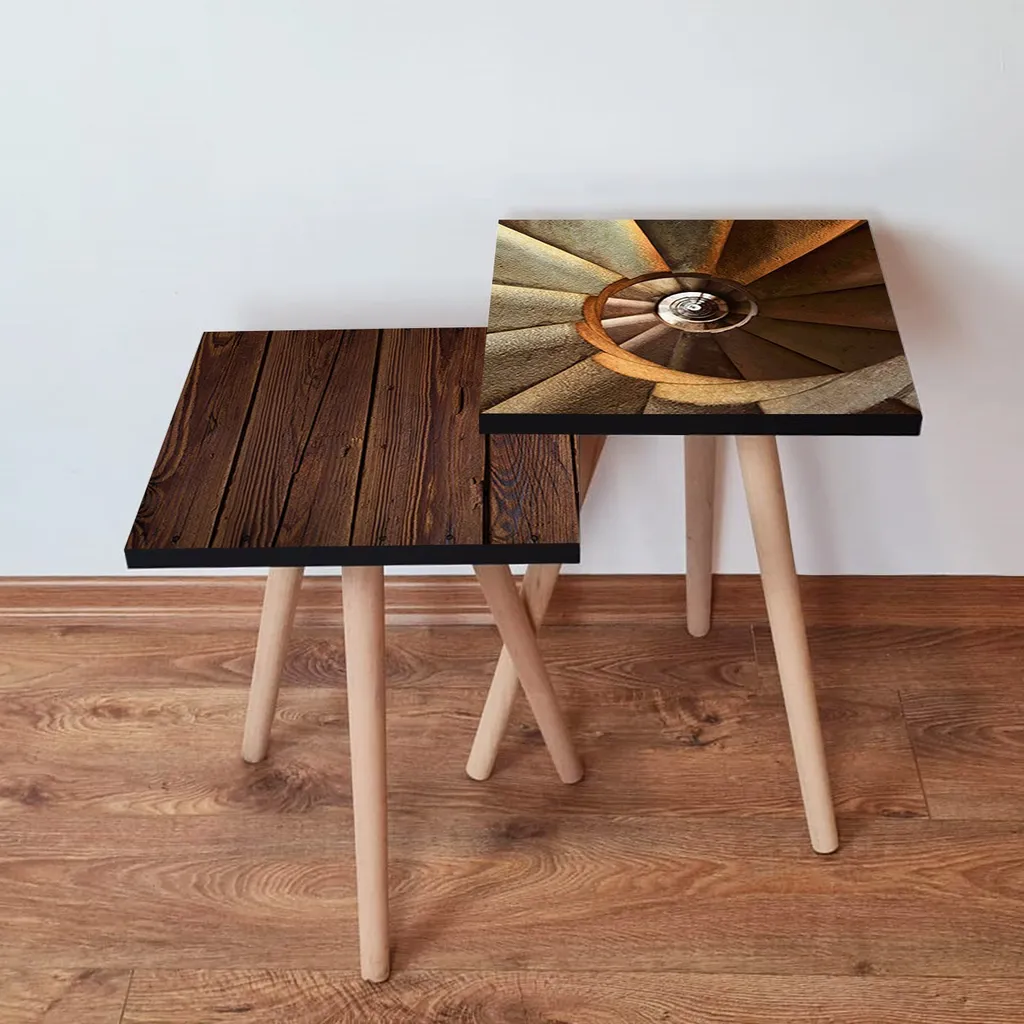 Table d'Appoint Gain de Place Lot de 2 Marron en MDF pour Petits Espaces