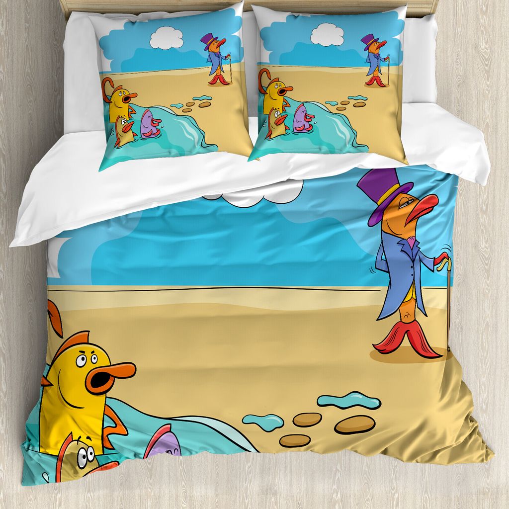 ABAKUHAUS Bunt Bettbezug Set für Einzelbetten, Lustige Fische aus Wasser, Milbensicher Allergiker geeignet mit Kissenbezug, 200 cm x 200 cm - 80 x...