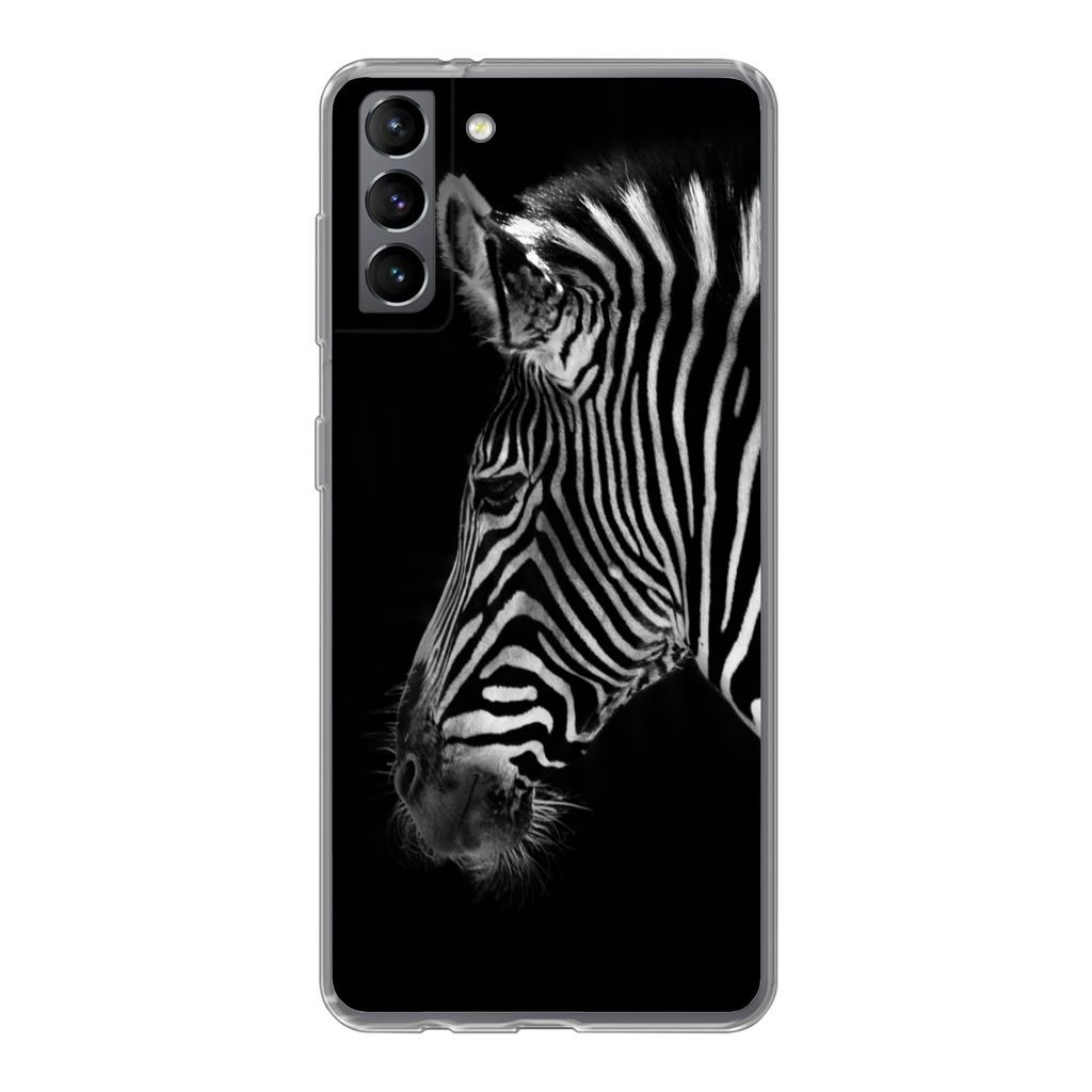 MuchoWow Handyhülle Schutzhülle Hülle für Samsung Galaxy S21 Plus Zebra - Wilde Tiere - Schwarz Silikon Softcase Handy Hülle - Handy-Tasche