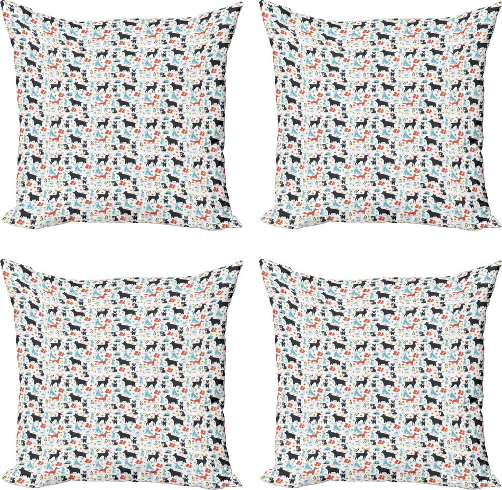 ABAKUHAUS Cartoon-Tier Kissenbezug Set (4 Stück), Fox Kaninchen Bär Owl, Moderner Doppelseitiger Digitaldruck, 50 cm x 50 cm, Mehrfarbig