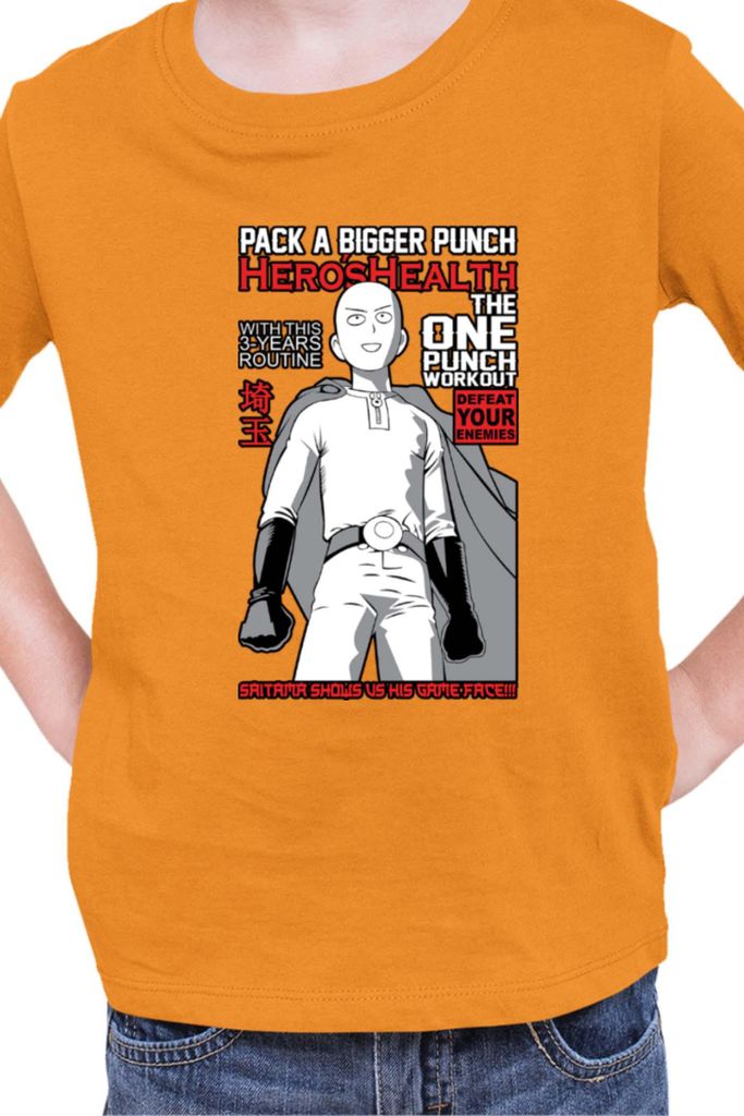 Kinder T-Shirt Manga Japan Anime Comics Animation One manga Punch Anime Man 048, 9-11 Jahr - 140 / Orange
