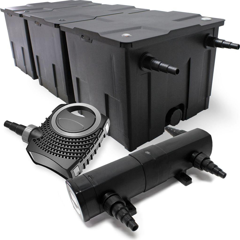 Wiltec Komplettset: CBF-350C Teichfilter bis 90000 L Teichfilteranlage als Durchlauffilter, NEO10000 SuperECO Teichpumpe 10000l/h 80W, CUV-224 Teic...